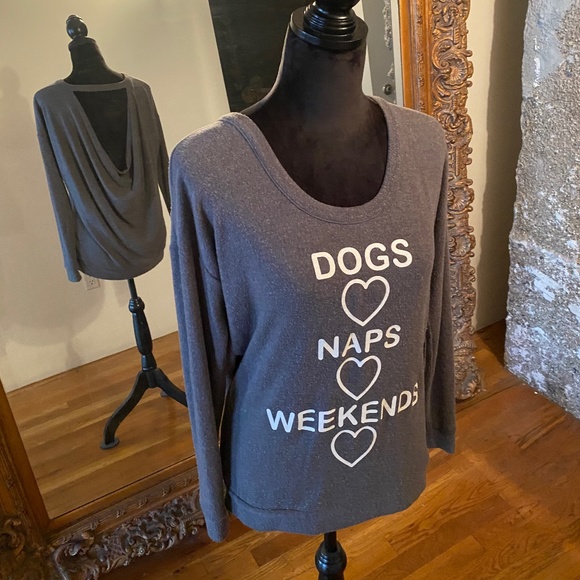 COPY - Chaser “Dogs Naps Weekends” Graphic Top with draped drape draping cowl n… - Picture 2 of 14
